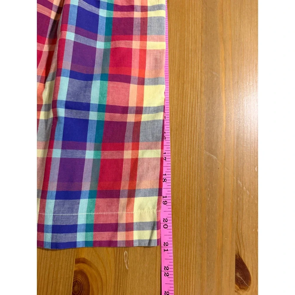 Vintage 80's Lizsport Plaid Shorts Women's 14 Multicolor Cotton Pleated Bermuda